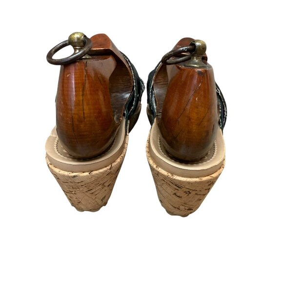 Crocs A Leigh Mini Wedge Sandals Womens 9 Leather Strappy Black - Picture 5 of 7